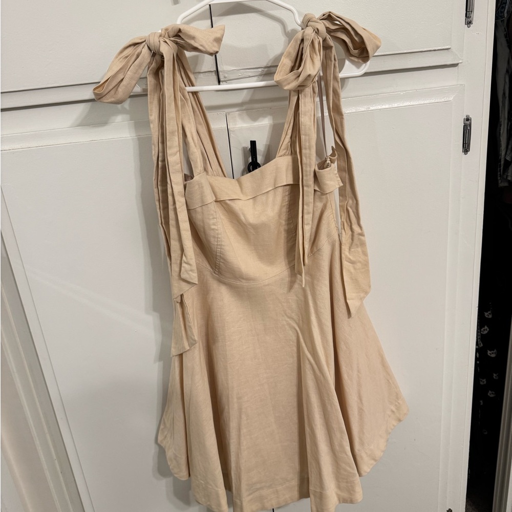 Chic Beige Tie-Strap Dress
